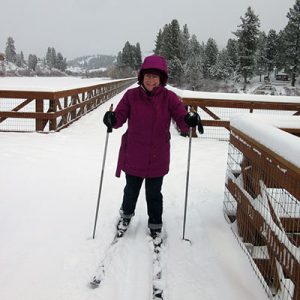 Karen Giebel Skiing the Rail Trail